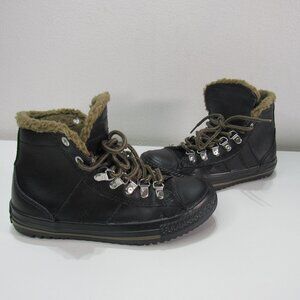 Converse All Star Black Shoes 632530c Kids 2 Leather Boot Ankle Style Sneakers